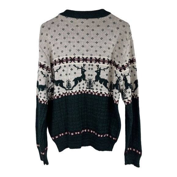 Vintage Unisex Sz Medium Green White Classic‎ Winter Deer Sweater Crew neck - Picture 2 of 7